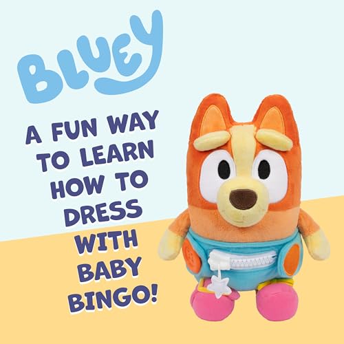 Dress & Play Baby Bingo Plush, Learn to Dress Doll for Toddlers | Button, zip, buckle & tie skills, 10in soft plush; fine motor skill Bluey toy for kids ages 3+ - style: Dress & Play Baby Bingo