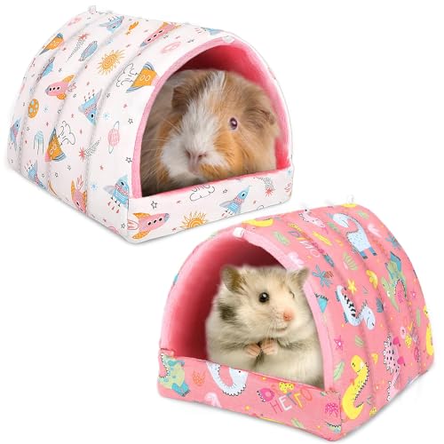 UPINS 2 Pack Guinea Pig Bed,Guinea Pig Hideout | Washable Small Animal House Cage Accessories,for Dwarf Rabbits Chinchillas Hamsters Hedgehogs Ferrets and Rats - color: Pink White, size: 6.8 x 7.4 inch