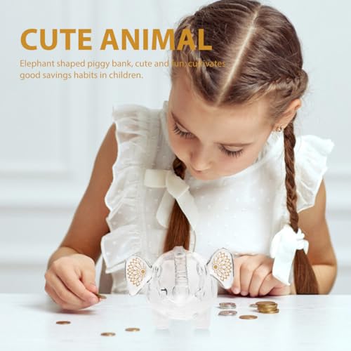 BESPORTBLE Glass Elephant Piggy Bank Clear Coin Storage Jar Animal Money Bank Change Holder Case for Kids Savings Elephant Home Decor 7.28 X 4.33 X 4.05 in