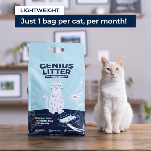 Genius Litter Health Monitoring Cat Litter, Featured on Shark Tank, Lightweight Crystal Silica Gel, Non Clumping, Dust Free, Low Tracking, Odor Control for Indoor Cats and Kittens, 6 lb Bag - size: 1 Bag (6lb)