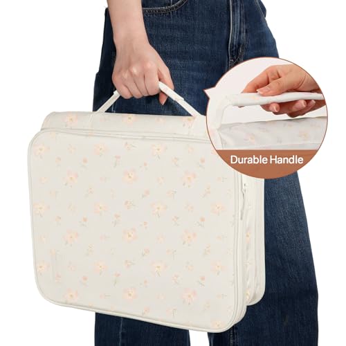 SUNEE Zippered Binder Bag with Handle, 2-Inch 3-Ring O-Ring, 500-Sheet Capacity, Includes Zip Pocket, 5-Tab Expanding File Folder, Multi-Pocket Organizer Binder for Middle School, Pink Little Flower - color: Pink Little Flower