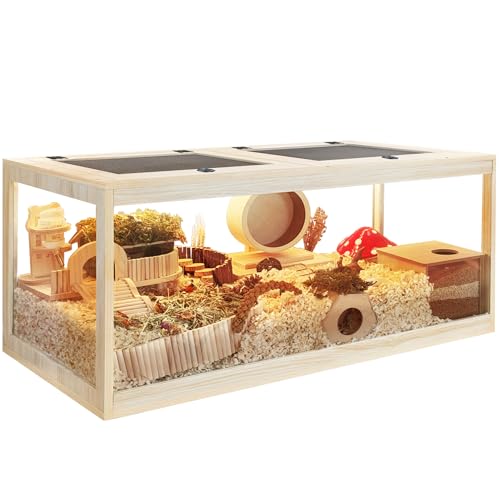 PROLEE Hamster Cage with Metal Mesh Top, Chewproof Wooden Guinea Pig Cages, Mice and Rat Habitat,Large Hamster Cages with Acrylic Sheets Solid Built (48X20X20 Inch) - size: 48.0"L x 20.0"W x 20.0"H