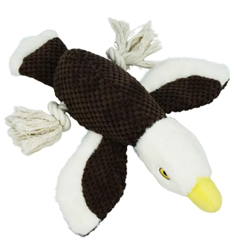 Dog Squeaky Toy Plush Bald Eagle Dog Chew Toy with Knotted Rope Tassels, Teething Interactive Tug Toy for Puppies & All Dog Breeds - color: Brown Bird