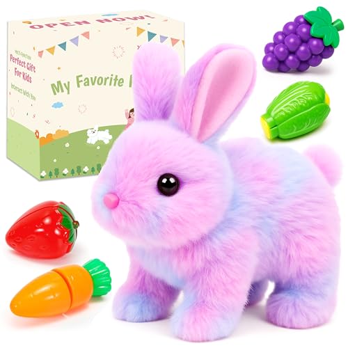 Easfan Walking Bunny Interactive Plush Toy with Carrot for Kids 7" | Rainbow Rabbit, electronic pet, with sounds & hopping ears, Easter birthday gift for girls - style: Bunny_Rainbow_Carrot