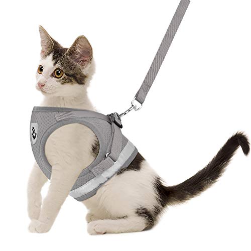 Cat Harnesses and Puppy Harness with Leashes Set, Escape Proof Cat Harness, Adjustable Reflective Soft Mesh Vest Fit Puppy Kitten Rabbit Ferrets's Outdoor Harness - color: Grey, size: XS (Chest: 6" - 8")