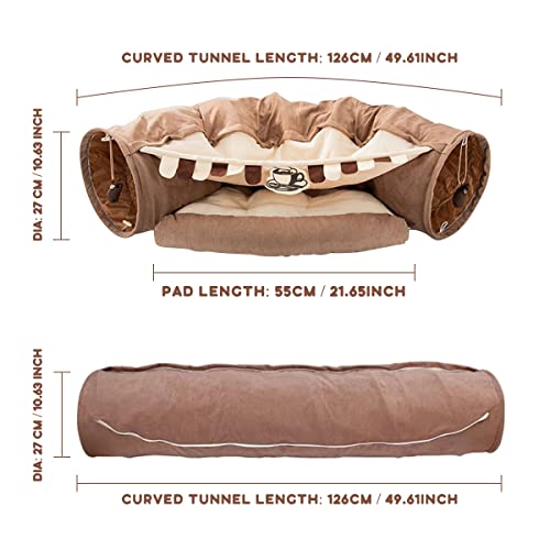 EAEDMY Cat Rabbit Tunnel Bed Nest for Cats Indoor, with Collapsible Washable Soft Cushion, Plush Ball and Exercise Wheel Tube, Fit for Puppy Bunny Kitty Kitten Ferret(2.Coffee) - color: 2.Coffee