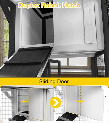Aivituvin Rabbit Cage Indoor, 2-Story Bunny Cage with Leak-Proof Trays, Chew-Proof Wooden Rabbit Cage on Wheels for Small Pets (39.3" L x 22" W x 36.8" H) - Black and White - color: Black and White