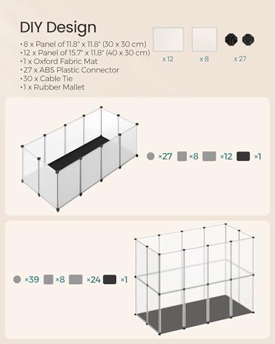 SONGMICS 20 Panels Guinea Pig Playpen,Removable Oxford Fabric Mat,Small Animal Pen, Pet Fence Indoor,DIY Plastic Enclosure for Hamsters, Rabbits, Hedgehogs, 49.2 x 24.8 x 16.5 Inches, White ULPC009W01 - color: Full White, style: 20 Panels - 49.2"L x 24.8"
