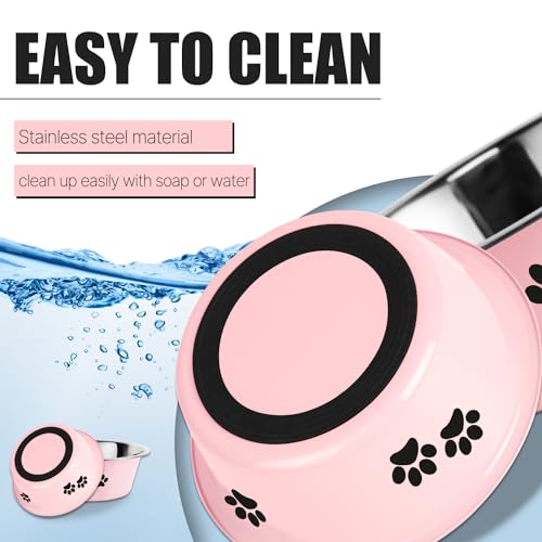 Stainless Steel Dog Bowls, Nonslip Rubber Bottom No Spill Proof Skid Metal Insulated Dog Bowls for Large Medium Small Breed Dogs (Pink, 8.5 Cups/71 OZ) - color: Pink, size: 8.5 Cups/71 OZ
