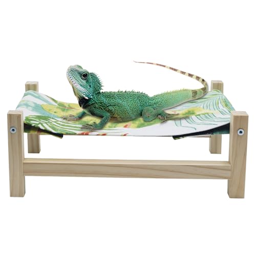Bearded Dragon Bed, Wooden Reptile Sleeping Hammock, Bearded Dragon Tank Accessories, Habitat Accessories for Leopard Gecko Snake Lizard or Other Small Animal (Green 2, Small) - color: Green 2, size: Small