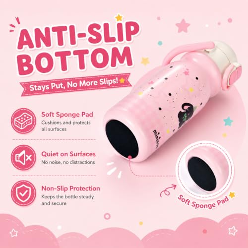 Mininoo 18oz Insulated Stainless Steel Kids Water Bottle for School, Bunny | 2-in-1 Straw & Spout Lid, Leak-Proof, BPA-Free, for Girls & Boys, Pink - color: 18oz Light Pink-Bunny