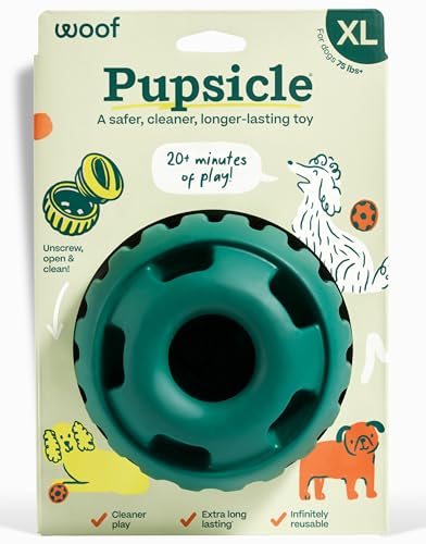 WOOF Pupsicle Interactive Dog Ball Toy for Dogs 75 lbs & Up - Green | Long-lasting enrichment toy for extra-large dogs, easy-fill design, low-mess play, made of natural rubber, easy to clean - color: Green, size: X-Large