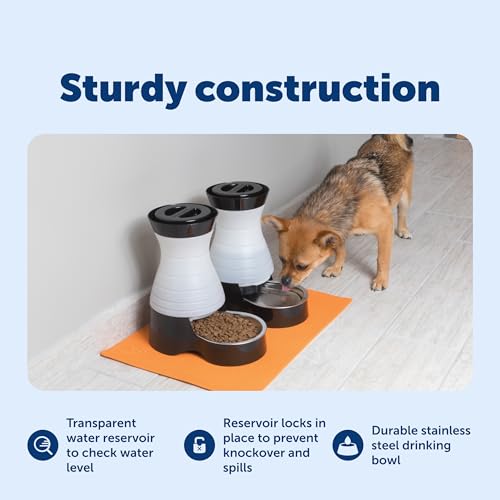 PetSafe Healthy Pet Water Station, 64 oz, Stainless Steel Bowl, Small | Gravity-Fed Pet Water Fountain Keeps Cats or Small Dogs Hydrated, Stainless Steel Bowl Is Dishwasher Safe - size: Small