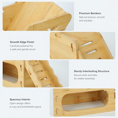 Hamster Hideout,Hamster Platform, Bamboo Hamster Hideout with Double Ramps and Climbing Ladders, Wooden Hamster House, Small Animal Cage Accessories for Dwarf Hamsters, Syrian Hamsters, Gerbils, Mice