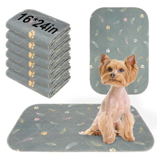 BEAUTYZOO Reusable Puppy Pads,Washable Pee Pads for Dogs,Non Slip Wee Wee Pad for Potty Training,Thick Heavy Absorbent Underpads for Playpen,Bed,Sofa,Crate,Whelping,Travel & Outdoor Spring, 16"x 24" - color: Gray Feathers, size: 16 X 24 Inch (Pack of 6)