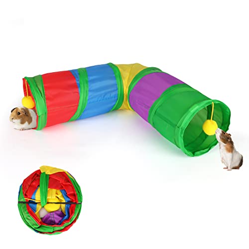 Rypet Guinea Pig Tunnels and Tubes 2-Way L-Type Collapsible for Small Pets | 2 Configurations for Exploration, Interactive Ball Engages Pets, Foldable & Portable, Cozy Hideout for Rabbits Hedgehogs - color: Colorful