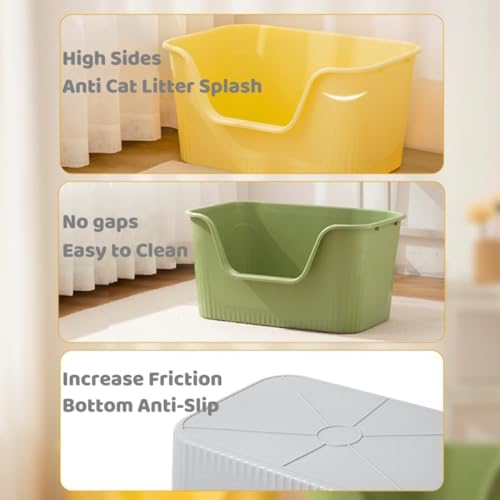 SpaceTime Large Cat Litter Box with High Sides,Cat Boxes for Indoor Cats,Cat Litter Pan for Kitty,Litter Box with Low Entry,Easy to Clean,Anti-Splashing (Yellow) - color: Yellow