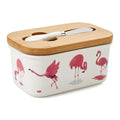 Cute Flamingo Print Ceramic Butter Dish with Bamboo Lid & Butter Knife, Covered Butter Keeper Container Fits Standard Western Butter Stick for Kitchen Countertop Fridge Storage - color: Flamingo