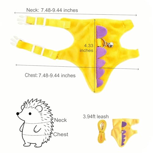 Adjustable Hedgehog Harness and Leash Set - Escape-Proof Small Animals Harness for Hedgehogs, Ferrets, Hamster - Soft, Lightweight & Comfortable (Yellow, M) - color: Yellow