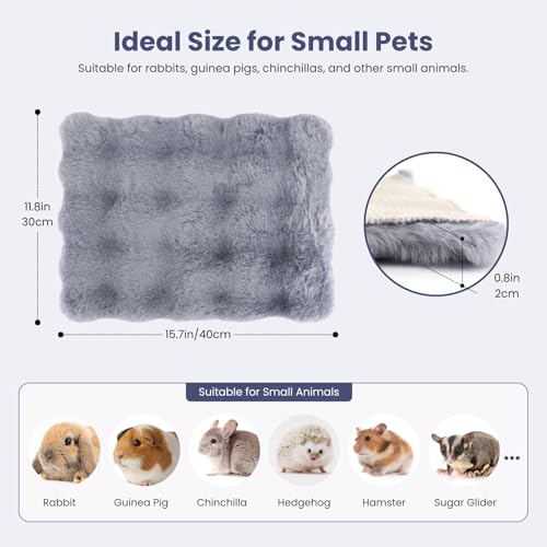2 Pack Rabbit Mat, Soft Plush Bunny Bedding with Non-Slip Bottom, Washable Fluffy Guinea Pig Cage Liner, Small Pet Sleeping Pads for Hamster, Chinchilla, Gray Blue - color: Grey Blue