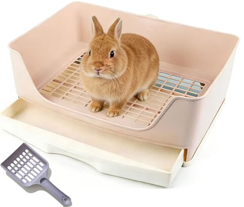 Large Rabbit Litter Box,Corner Potty Trainer with Drawer for Small Animals, Easy Clean Bedding Toilet for Adult Bunny, Guinea Pig, Ferret, Hamster (Brown) - color: Brown