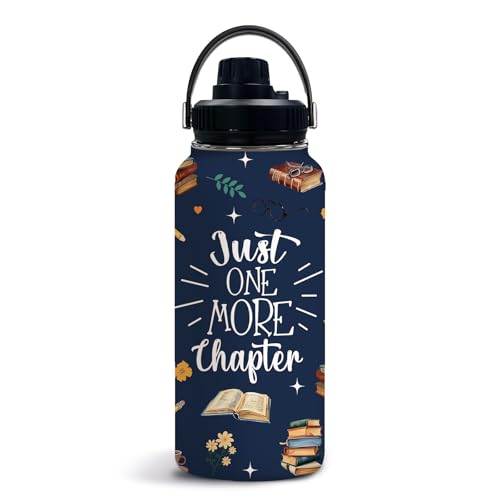 Book 32oz Water Bottle, with Handle Lid Bottle,Sport Insulated Cup | 32oz Stainless Steel Tumbler, Leak-proof Mug, Thanksgiving Christmas Birthday Gift for Book Lovers - color: Rain bow