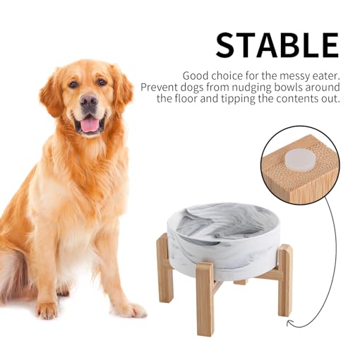 Raised/Elevated Ceramic Dog Bowl for Small Medium Sized Breeds,Dog Food Water Bowl with Stand,6 in Non Slip Heavy Pet Feeding Dish 3.6 Cups/ 850 ml /28 OZ Marble Grey - color: Marble Grey, size: 6 in