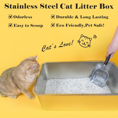 Stainless Steel Cat Litter Box,Extra Large Metal Litter Box,24Lx16x6 in | Extra Large Metal Litter Tray for Big Cats Kitty Rabbits,No Smell,Non Stick,Easy to Clean - color: 6"H, size: 24"L x 16"W