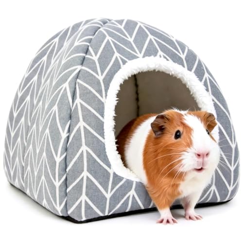 Guinea Pig Hideout Bed, Dwarf Rabbit House Cave | Cozy Hide-Out Cage Accessories for Little Bunny, Hedgehog, Ferret, Chinchilla & Other Small Animals, Grey - color: Grey