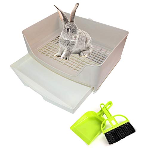 PINVNBY Large Rabbit Litter Box,Plastic Bunny Litter Pan with Drawer,Small Animals Trainer Corner Toilet Box for Adult Guinea Pigs Chinchilla Ferret Hedgehog (Brown) - color: Brown