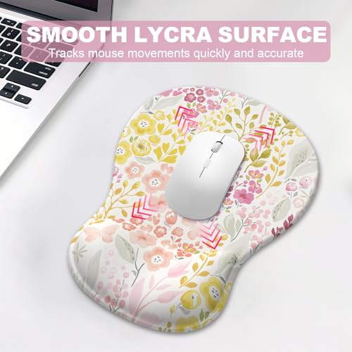 Ergonomic Mouse Pad with Wrist Rest and Keyboard Wrist Rest, Gel Mousepad and Wrist Rest for Computer Keyboard, Pain Relief, Non-Slip PU Base, Mouse Pad Wrist Support for Gaming, Pink Yellow Flowers - color: Floral Brust