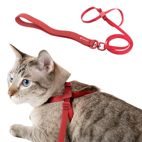 Cat Harness and Leash 2-in-1, Escape Proof Anti-Choking Harness Adjustable Lightweight Leash One-Piece Non-Detachable for Kitten Cats Outoor Walking Training, US IDA Bronze Award (Red) - color: Vivid Red