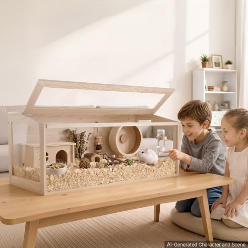 VEVOR Wooden Hamster Cage 48"x20.1"x20.1" 270° Viewing Hamster Habitat, Chewproof Acrylic Small Animal Cage with Openable Top, Large Pet Enclosure for Syrian/Dwarf Hamsters, Guinea Pigs & Gerbils - size: 48.0"L x 20.1"W x 20.1"H
