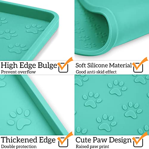 Ptlom Pet Placemat for Dog and Cat, Waterproof Non-Slip Silicone Feeding Bowl Mat Prevent Food and Water Overflow, Puppy Dish Feeder Fountain Trays Suitable for Medium and Small Pets, Green - color: Green, size: 11.8"L x 11.8"W