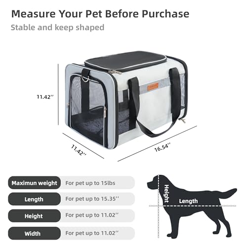 YUNIQUE Soft-Sided Cat & Dog Carrier for Pets Up to 15 Lbs, Airline Approved Collapsible Travel Puppy Carrier with Lightweight Fabric Design (lightgrey) - color: lightgrey