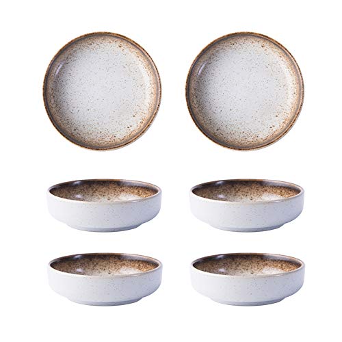 Colias Wing 3.5 Inch Japanese Style Classic Porcelain Side Dish Bowl Seasoning Dishes Soy Dipping Sauce Dishes-Set of 6-Beige&White - color: Mocca