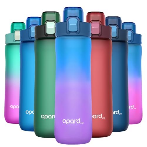 Opard Zip 20oz Plastic Water Bottle Dishwasher Safe, Leakproof Flip-Top Lid, BPA Free Tritan, Wide Mouth Reusable Kids Water Bottle for School Hiking Commuting Outdoor Travel and Gym - color: Aurora Blue Purple, style: 20 oz - Fast Flow