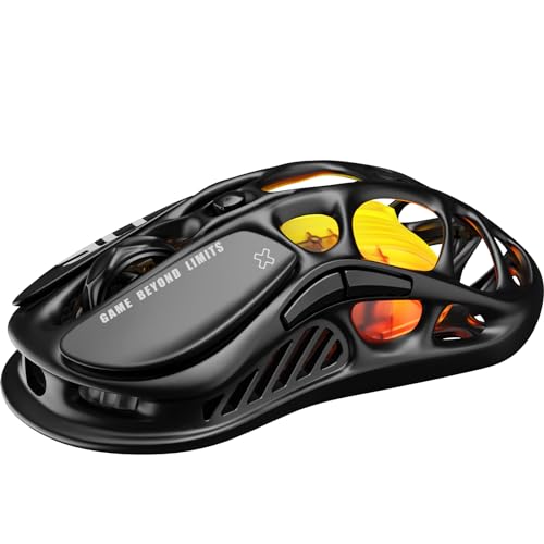GravaStar Mercury M2 Wireless Gaming Mouse with 26,000 DPI, PAW3395DM Sensor -79g Lightweight Hollowed-Out Design -5 Programmable Buttons -5 Dynamic Lightsync RGB - color: Stealth Black