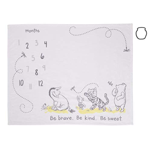 Disney Classic Winnie The Pooh, White, Grey & Lime Super Soft Milestone Baby Blanket, White, Grey, Lime, Charcoal - color: Disney Classic Winnie
