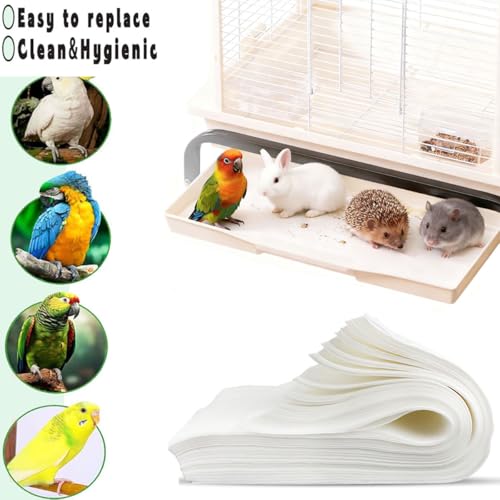 Bird Cage Liners-100PCS-11'' X 20''Disposable Non-WovenBird Cage Tray Liners, Disposable Sheets for Birds,Cages Accessories for Pet Bird Parrot