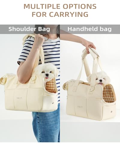 ONECUTE Dog Purse Carrier for Small Dogs Rabbit cat with Large Pockets, Cotton Bag, Dog Carrier Soft Sided, Collapsible Travel Puppy Carrier (Beige, 13.6" L x 6.5" W x 10" H) - color: Beige, size: 13.6"L x 6.5"W x 10.0"H