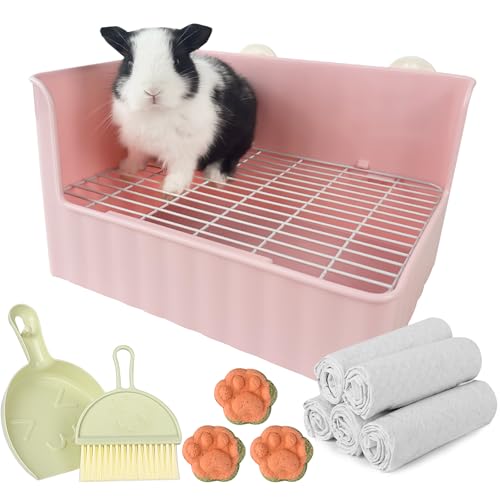 Large Rabbit Litter Box Bunny Potty Training Corner Litter Pan Comes with Liners Rabbit Pee Pads, Small Animal Bedding Toilet for Guinea Pig, Ferret, Hamster, Bunnies (Pink) - color: Pink