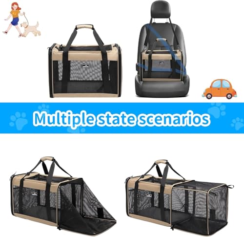 Wakytu Expandable Pet Carrier for Dogs & Cats, Large Travel Bag with 5 Mesh Windows, 2 Entrances, Locking Zippers & Padded Straps,L