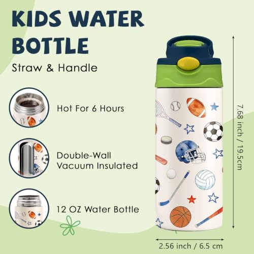 Ball 12 oz Water Bottle with Straw – Stainless Steel Vacuum Insulated Cup, Leakproof Pop-Up Spout, Reusable Travel Mug for Outdoor Sports - color: Ball1