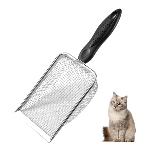 iayokocc Cat Litter Scoop,Stainless Steel Mesh Cat Litter Cleaner Corner Shovel, Long Handle Scooper Shovel Kitty Litter Scoop Easy to Clean, Cats Litters Shovel,Metal Garbage Shovel