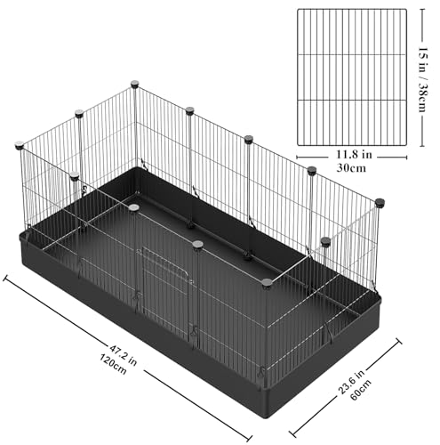 LANGXUN 12pcs DIY Small Animal Pet Playpen with Waterproof Mat, C&C Cage for Puppy Kitten, Rabbit Cage,Guinea PigsGuinea Pig Cages | Indoor & Outdoor Portable Metal Wire Yard Fence, Metal Pet Panels - style: 12 Metal Panels + Mat (11.8'' x 15")