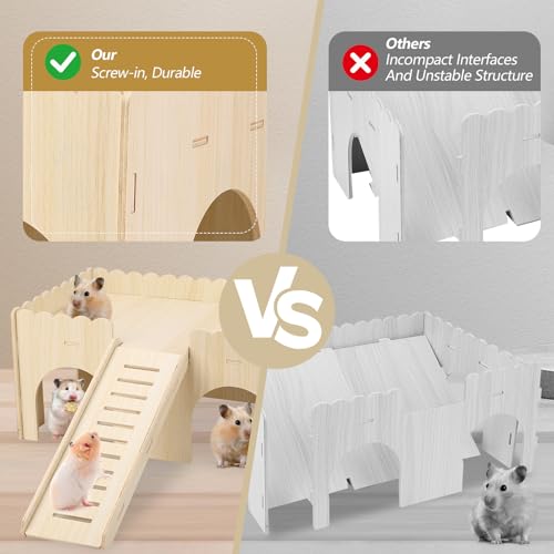 Large Guinea Pig Hideout, 14.96 X 9.45 X 7.09in Wooden Guinea Pig House | Hamster Hideout with Stair Stable Guinea Pig House for Squirrel Hamster Small Animal