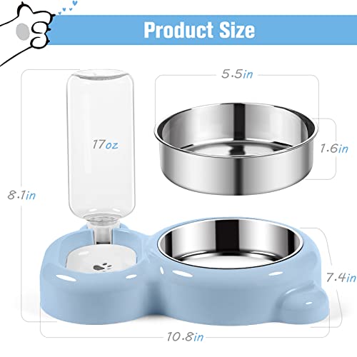 Dog Bowls, Cat Food and Water Bowl Set with Water Dispenser and Stainless Steel Bowl for Cats and Small Dogs - Light Blue - color: Light Blue