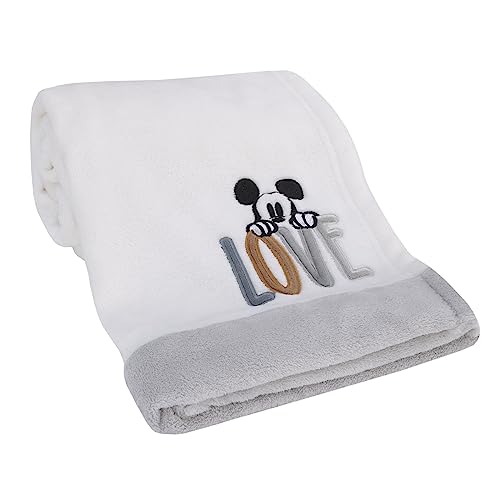 NoJo Disney Mickey Mouse Love Mickey White, Gray, and Tan Love Applique Super Soft Baby Blanket - color: Mickey Mouse Love