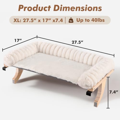 Cloud-Soft Cat Window Sill Perch with Zipper Designed Cushioned Bed, Supportive Cat Window Seat with Premium Solid Wood & Sturdy Metal Frame, Pet Hammock Bed for Large Cats (X-Large, White) - color: White, size: X-Large(27.5''x17'')
